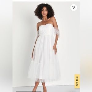 Lulus white tulle off-the-shoulders midi dress!